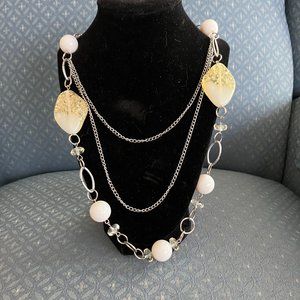 Versatile White Beads and Crystals Pendant Necklace